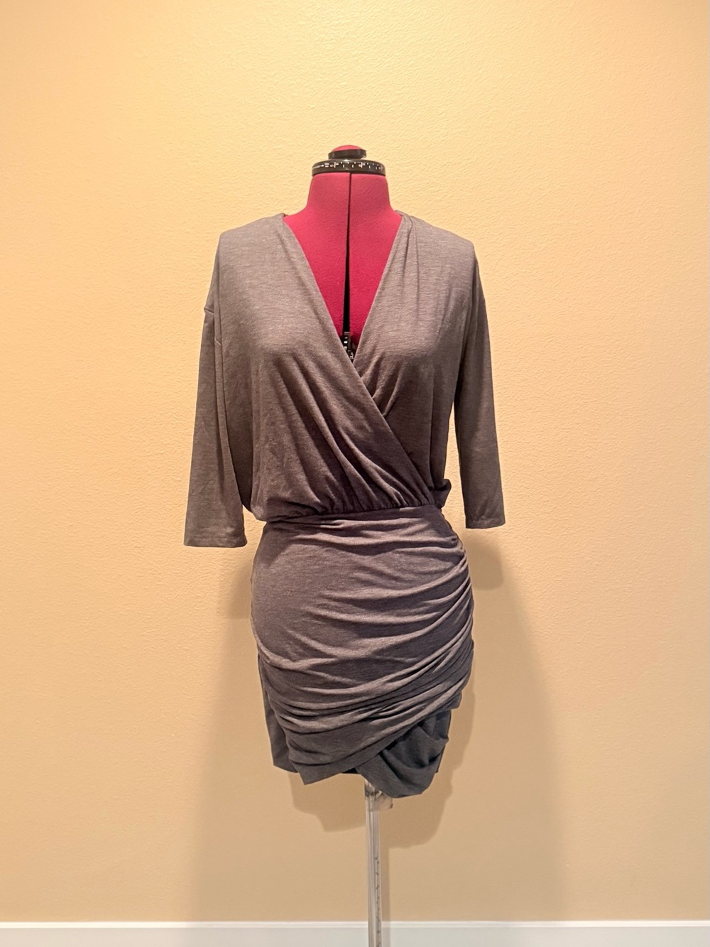 Cotton On Grey Wrap-Style Ruched Mini Dress